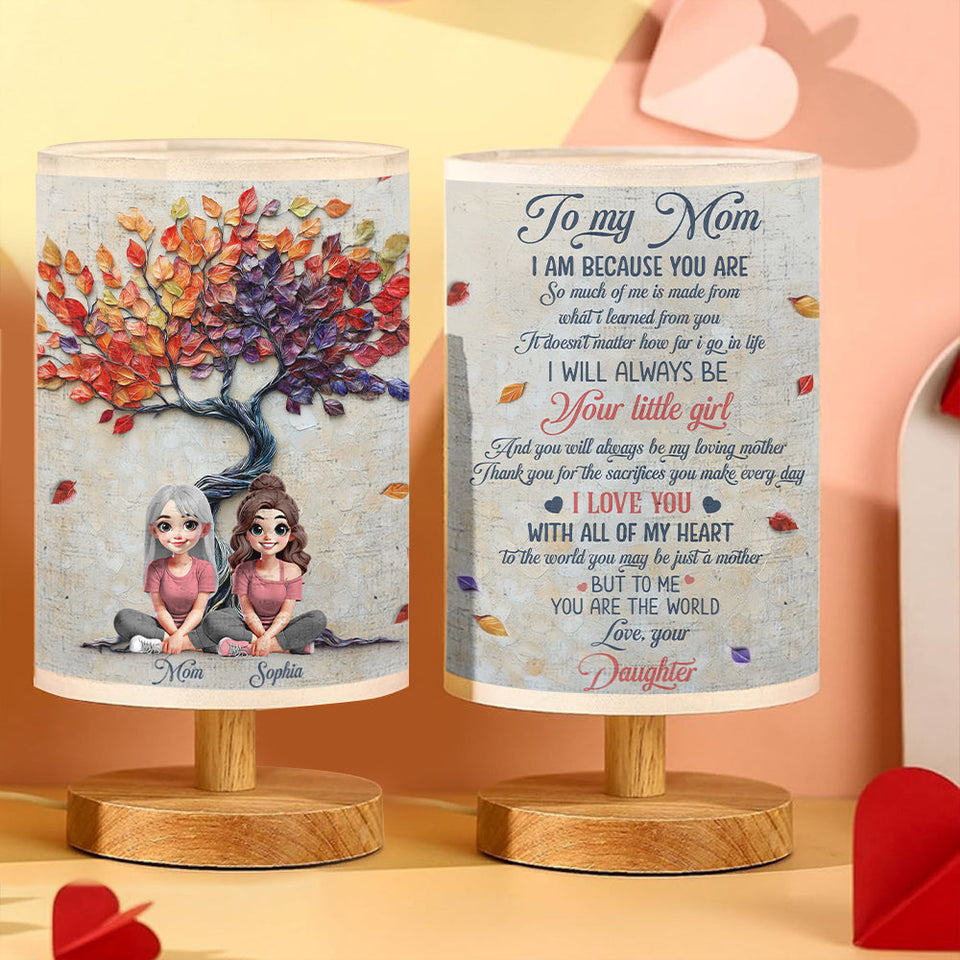 To My Mom - Personalized Mother Tableside Lamp With Wood Base