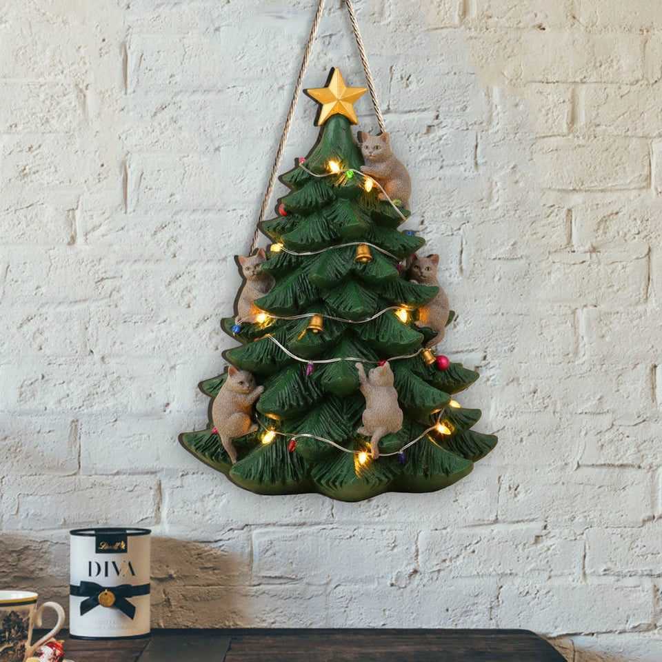 Naught Cats Christmas Tree Pet Lovers - Personalized Cat Custom Shaped Wood Sign