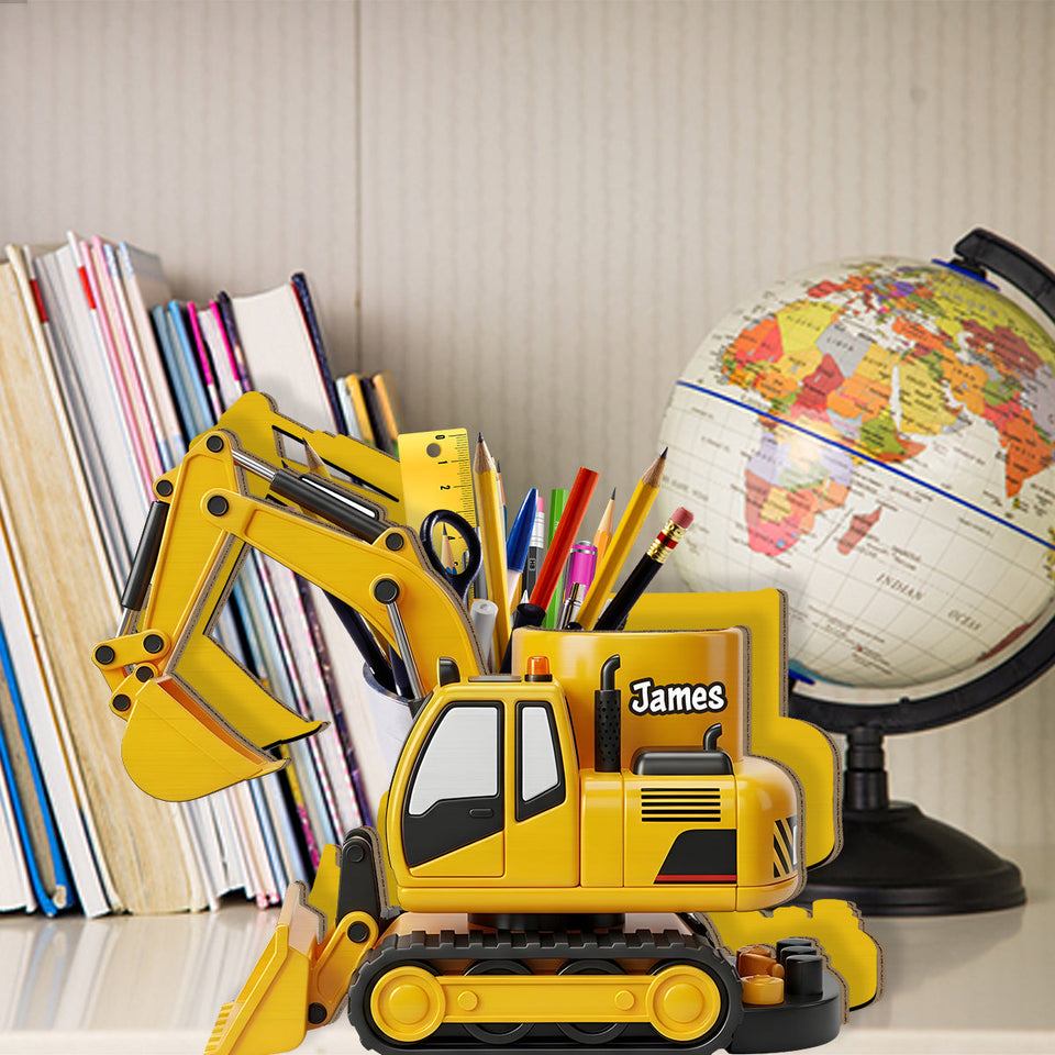 Cool Contruction Vehicle - Personalized Kid Wooden Pen Holder