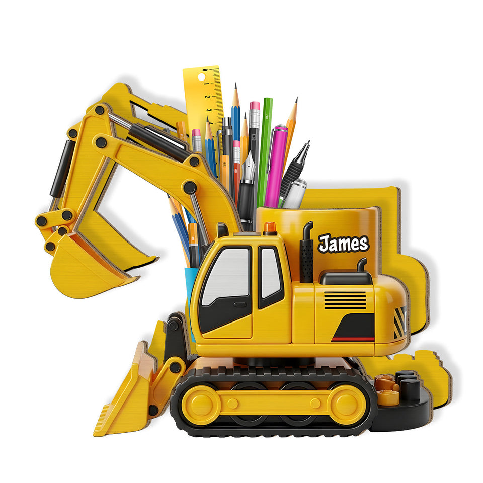 Cool Contruction Vehicle - Personalized Kid Wooden Pen Holder