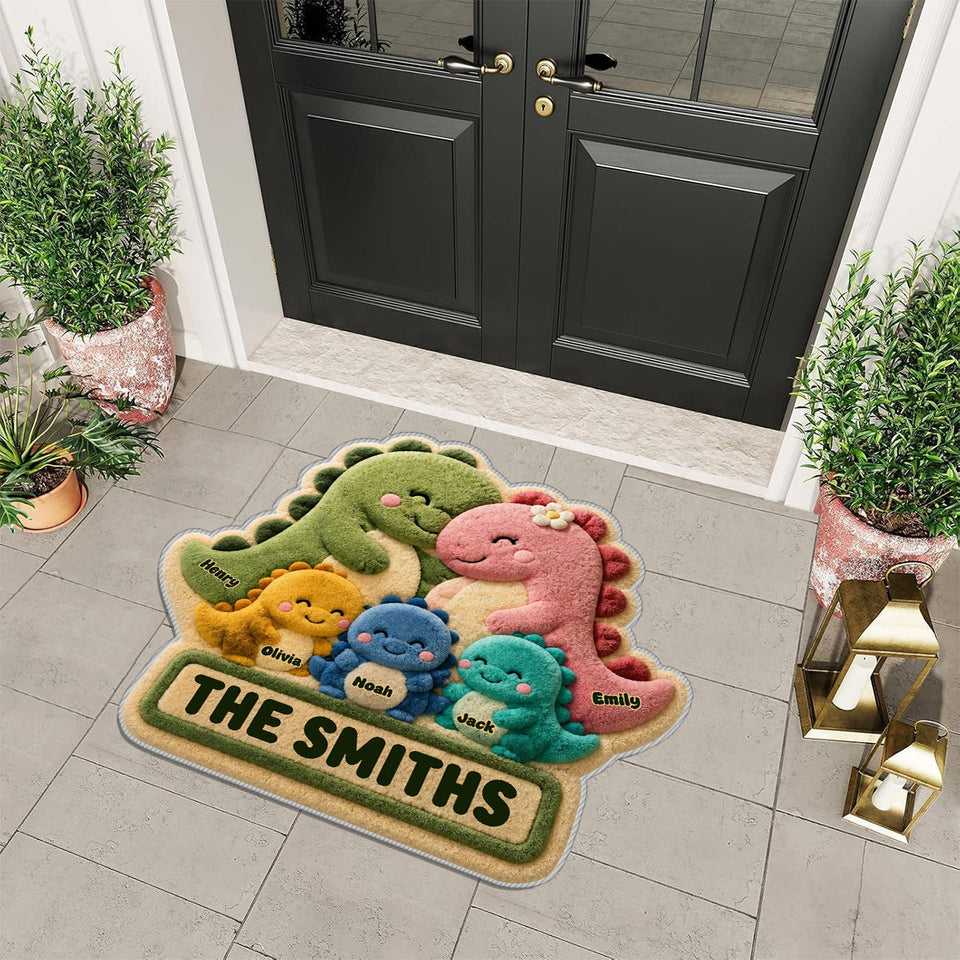 Happy Dinosaur Family - Personalized Family Non-Slip Tufted Rug