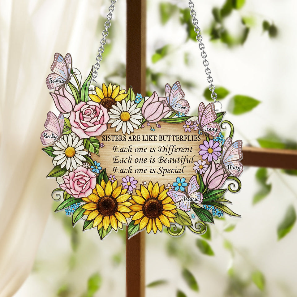 Sisters Are Like Butterflies - Personalized Sister Window Hanging Suncatcher Ornament