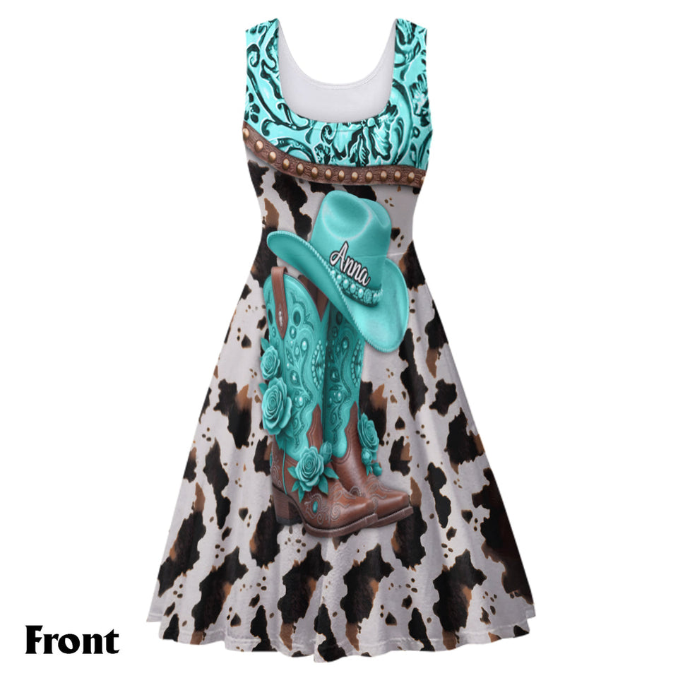 Western Cowgirl Boots - Personalized Cowgirl Sleeveless Dress