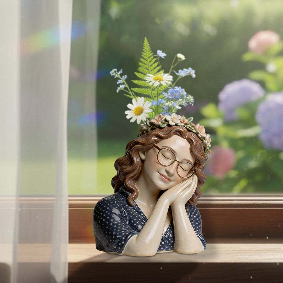 Dreaming Girl - Personalized Gardening Custom Shape Acrylic Flower Vase