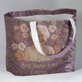 Floral Portrait Quilted Tote - Personalized Grandma Quilted Tote Bag