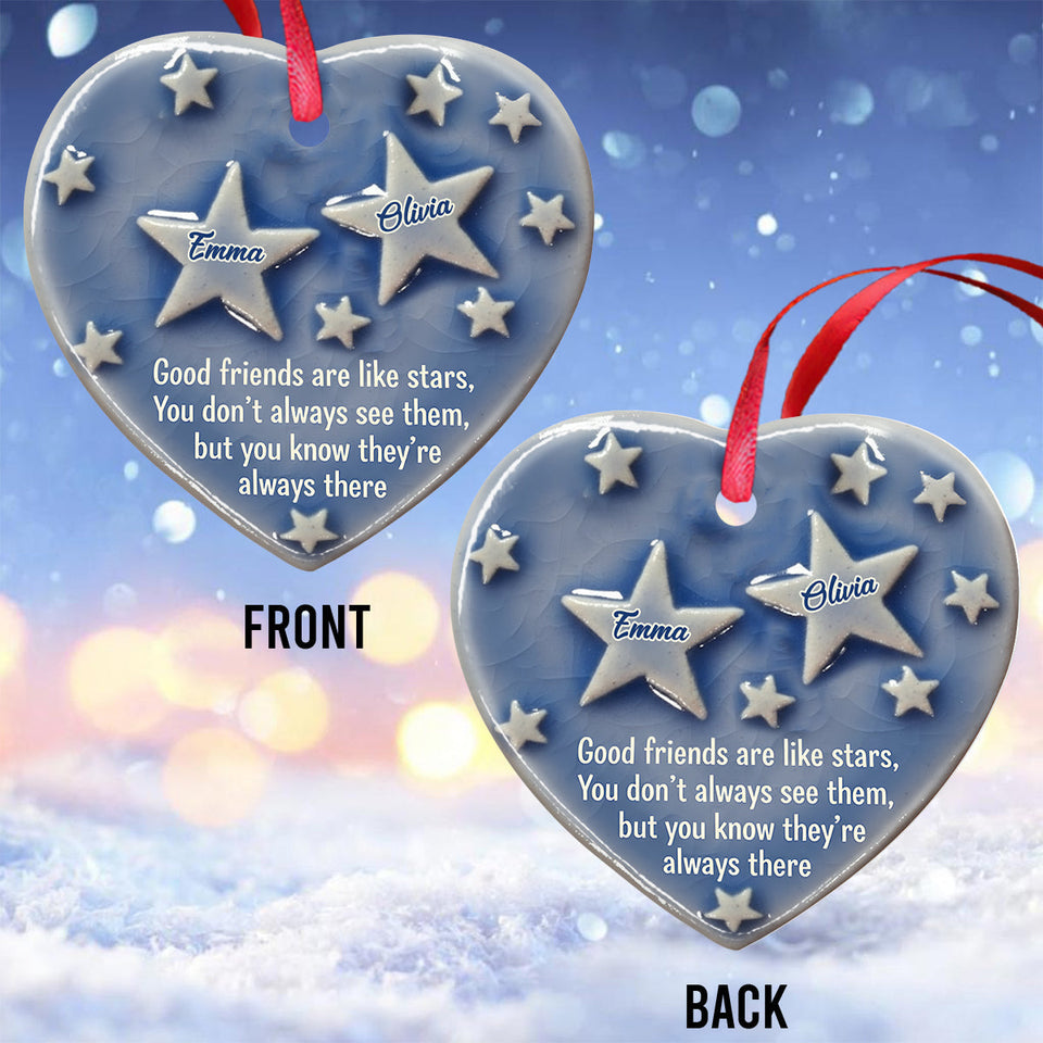 Good Friends Are Like Stars - Personalized Bestie Ceramic Heart Ornament