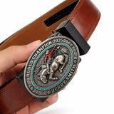 Custom From Any Photo, Rodeo Gift, Bull Riding - Personalized Western Outfit Leather Belt With Shaped Buckle