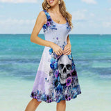 Watercolor Floral Skull - Personalized Skull Hawaiian Shirt & Sleeveless Dress