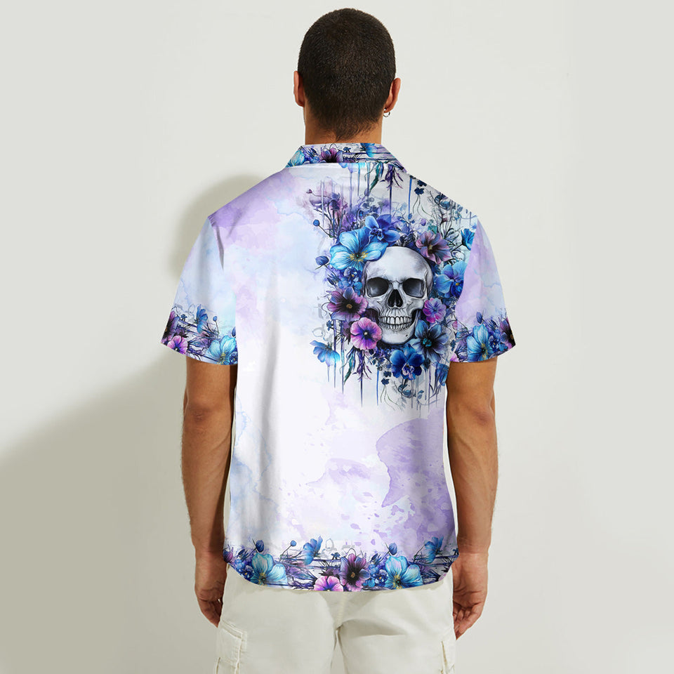 Watercolor Floral Skull - Personalized Skull Hawaiian Shirt & Sleeveless Dress