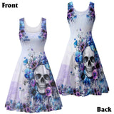 Watercolor Floral Skull - Personalized Skull Hawaiian Shirt & Sleeveless Dress