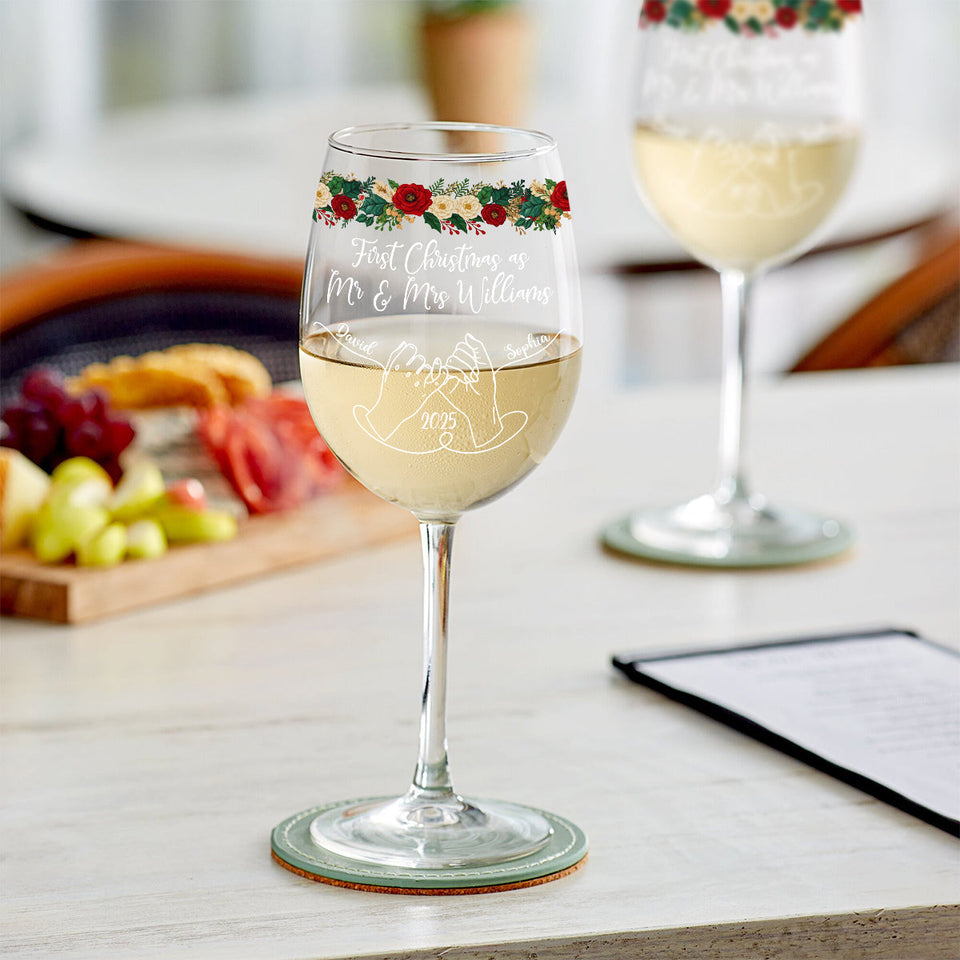 Our First Christmas Together - Personalized Couple Wine Glass With Long Stem