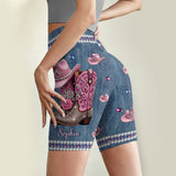 Cool Cowgirl - Personalized Cowgirl High-Waisted Biker Shorts