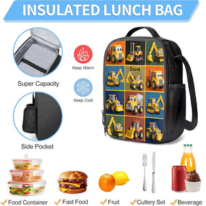 Construction Machines - Personalized Kid Backpack Lunch Bag Pencil Case Set