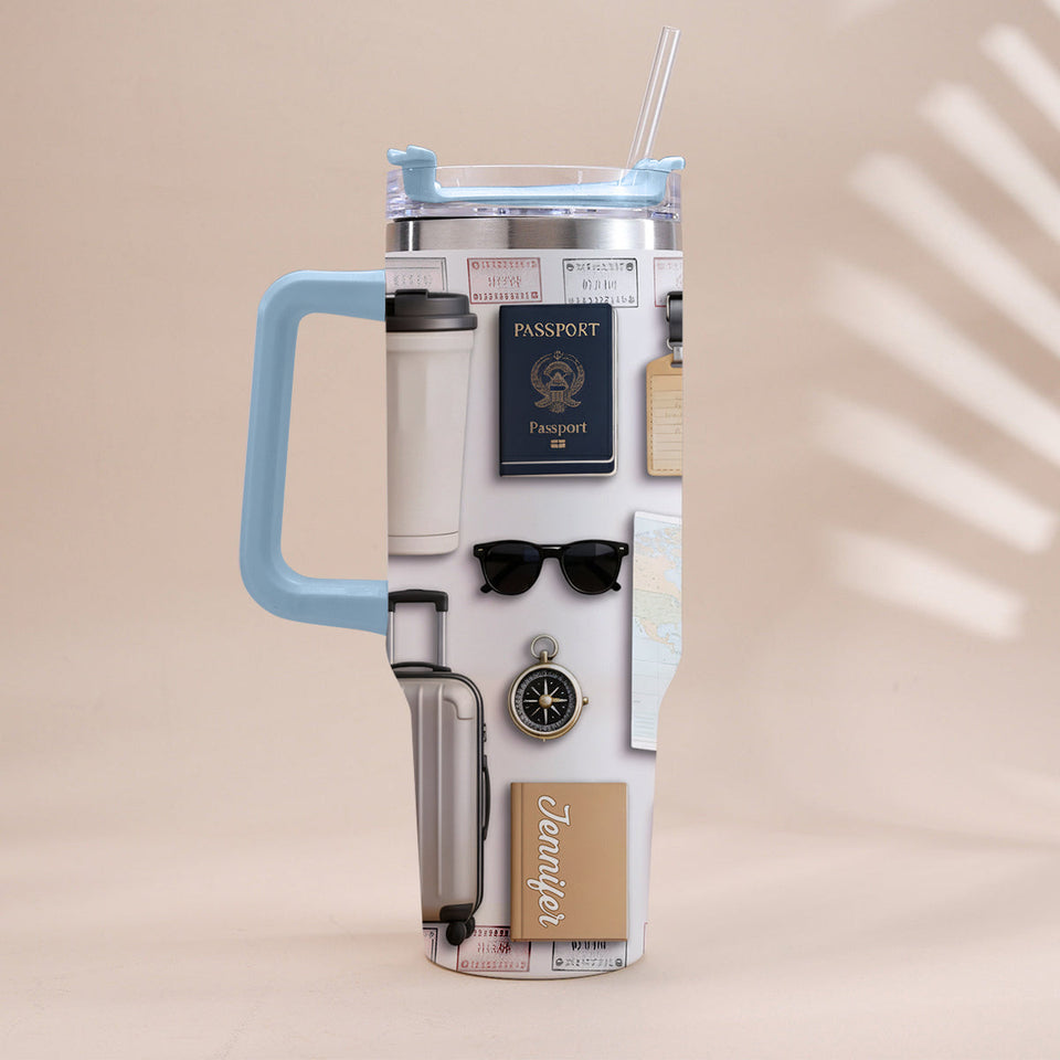 Love Traveling - Personalized Travelling Tumbler With Handle