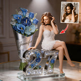 Custom From Photo, Flowers And Number - Personalized Birthday Custom Shaped Acrylic Plaque