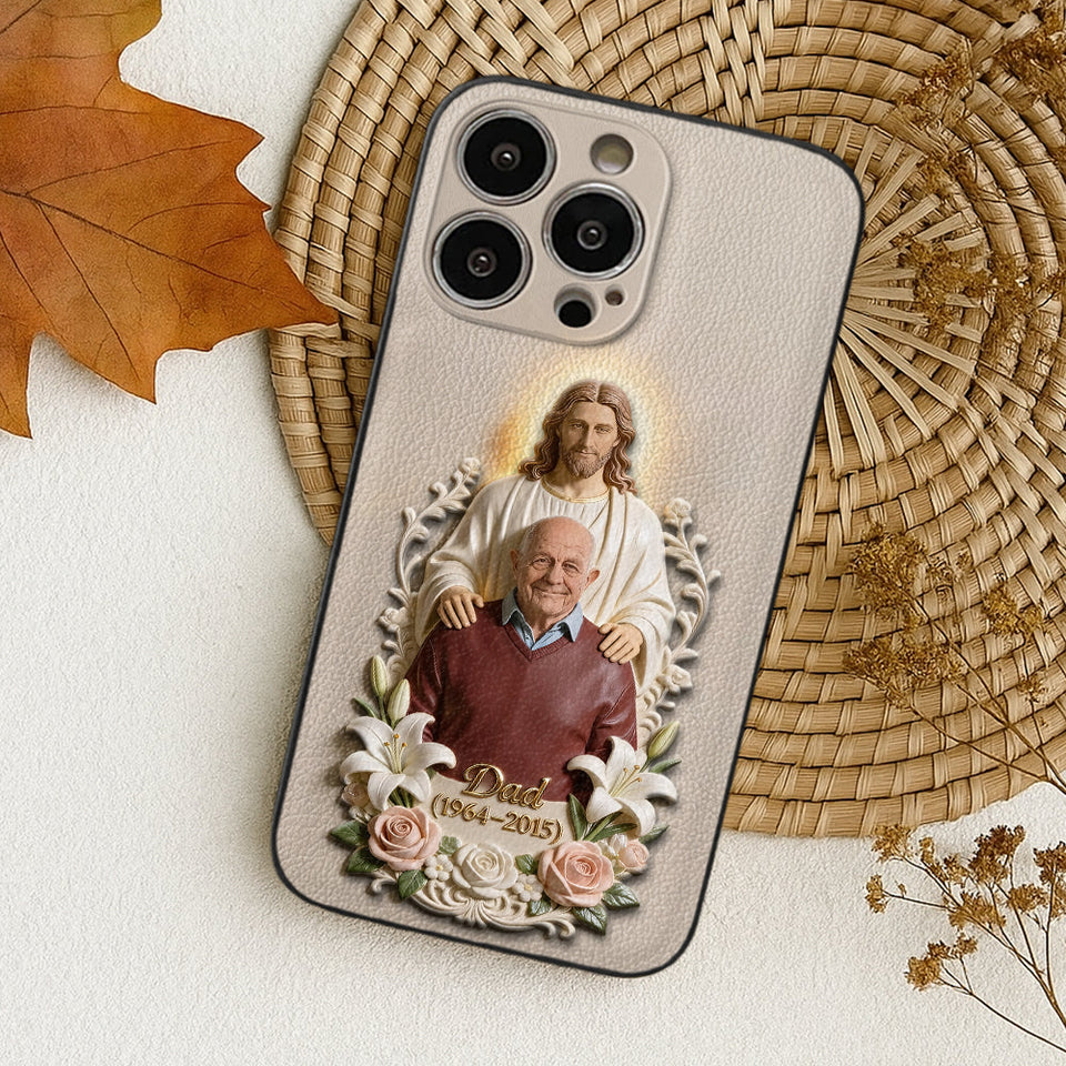 Memorial Gift Idea, Gift for Lost of Loved Ones - Personalized Memorial 3D Embossed Leather Phone Case