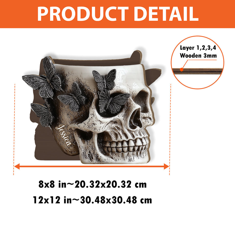 Butterfly Skull - Personalized Skull Wooden Pen Holder