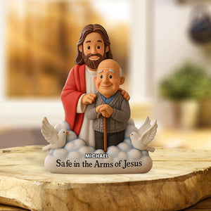 En sécurité dans les bras de Jésus - Plaque commémorative personnalisée en acrylique de forme personnalisée