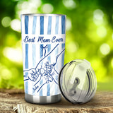 Best Mom Ever Hands Holding Retro Pastel Stripes - Personalized Mother Tumbler