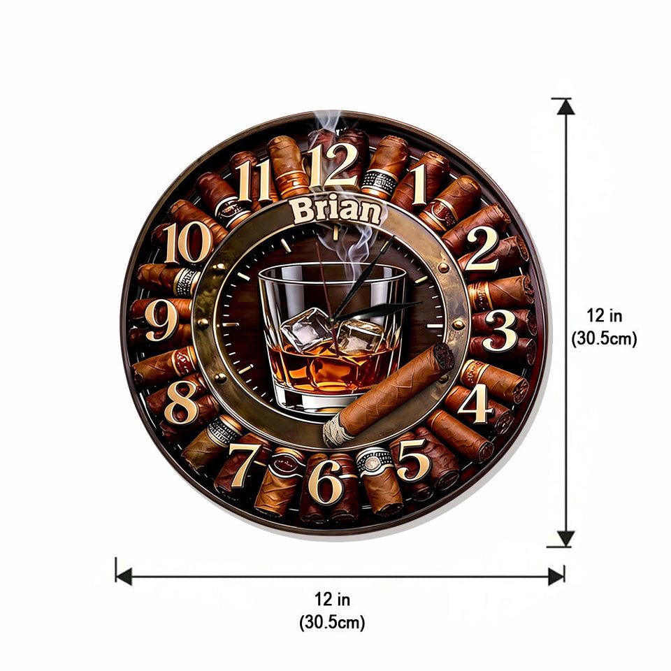 Whiskey And Cigar - Personalized Whisky LED Light Wall Clock