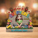 Everyone Is Welcome Here - Personalized Teacher Custom Shaped Acrylic Plaque