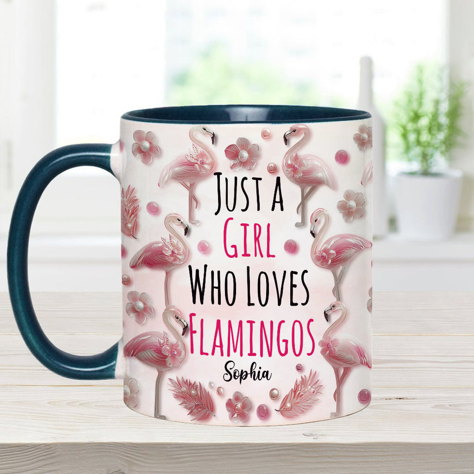 Just A Girl Who Loves Flamingos - Personalized Flamingo Accent Mug