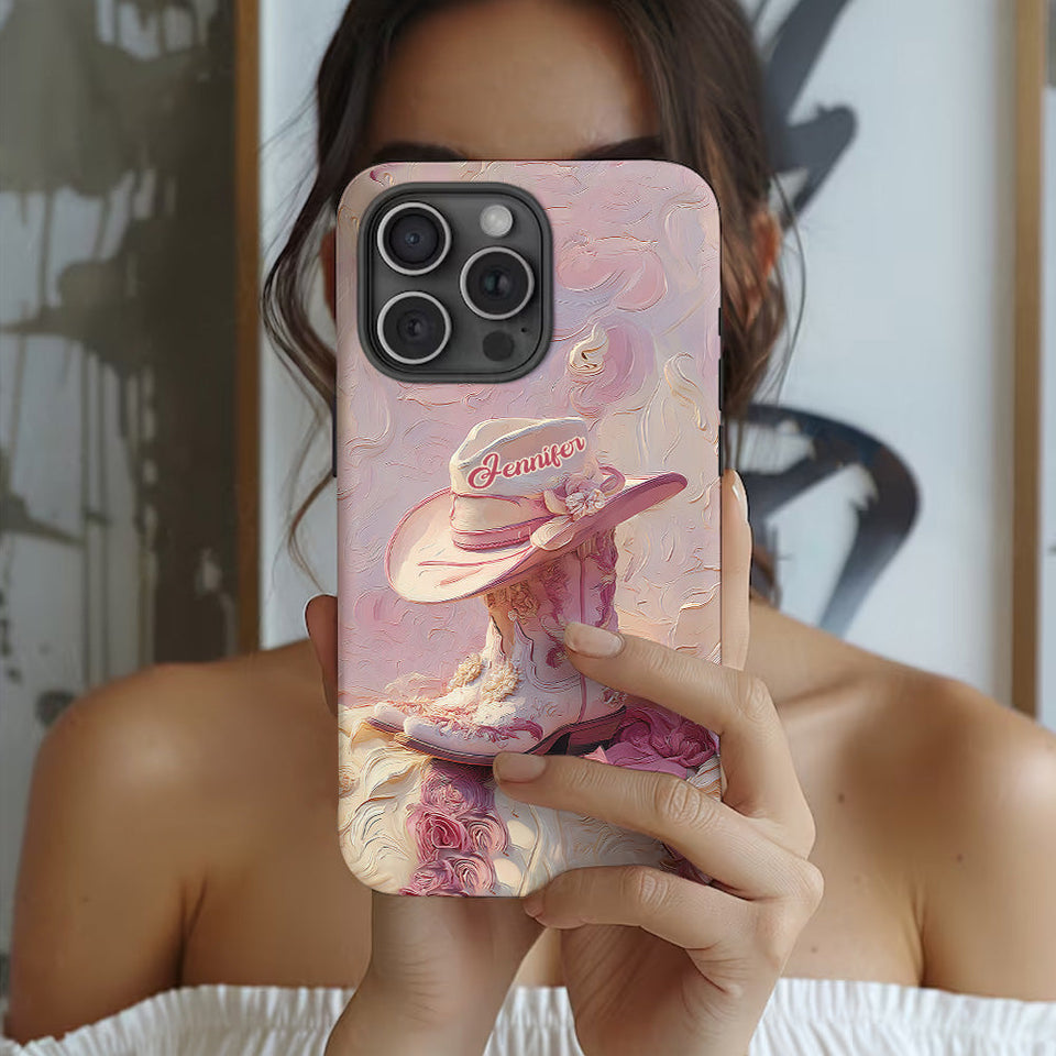 Pink Cowgirl - Personalized Cowgirl Full Print Phone Case & Phone Grip