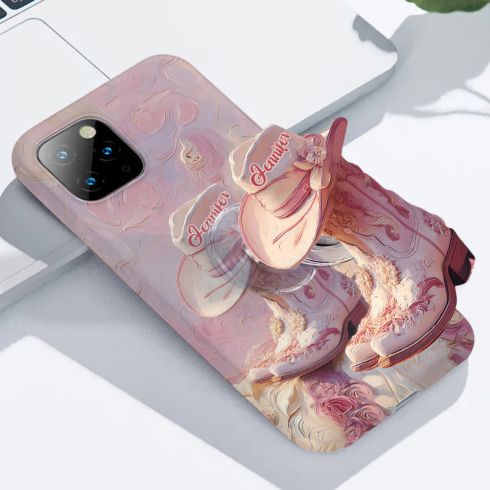 Pink Cowgirl - Personalized Cowgirl Full Print Phone Case & Phone Grip