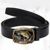 I'd Rather Be Fishing - Personalized Fishing Leather Belt With Shaped Buckle