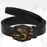 Love Fishing - Personalized Fishing Leather Belt With Shaped Buckle