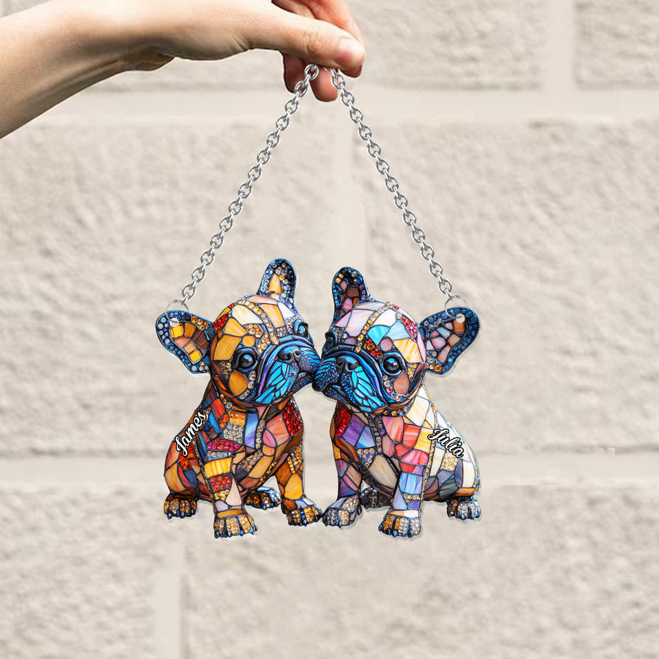 French Bulldog Couple - Personalized French Bulldog Window Hanging Suncatcher Ornament