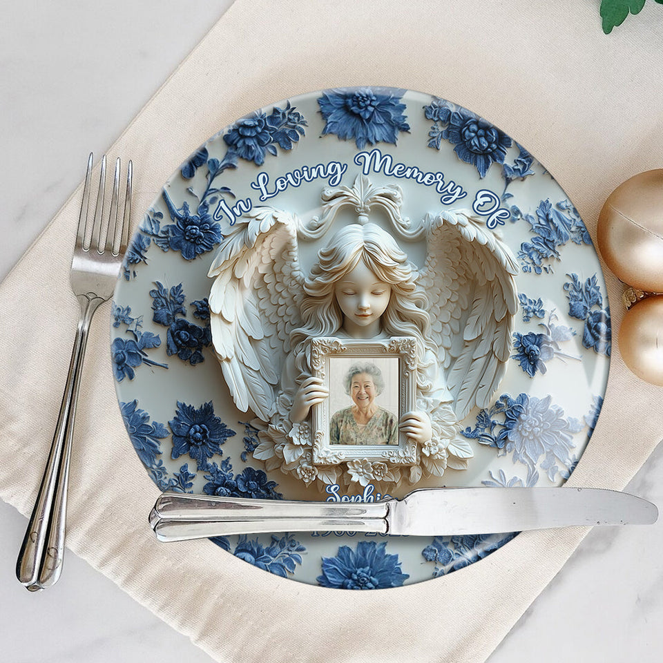 Angel Wings - Personalized Memorial Ceramic Round Plate