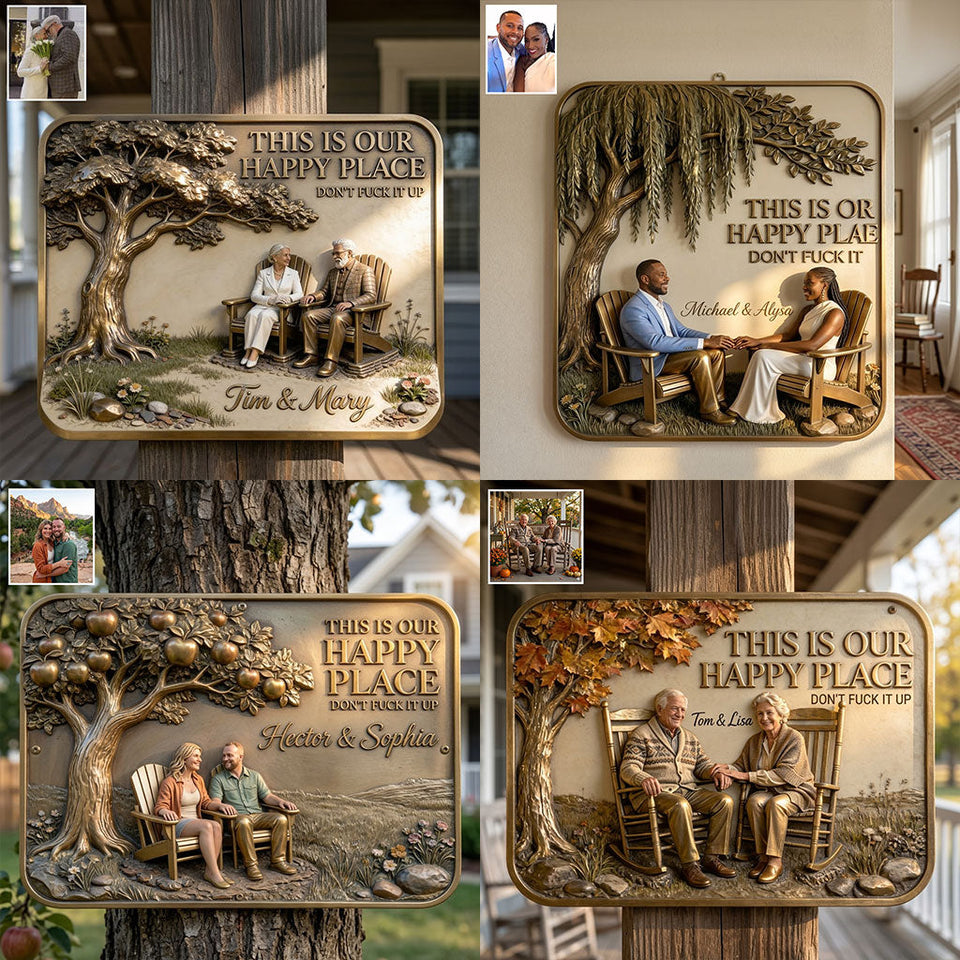 This Is Our Happy Place - Personalized Couple 3D Printed Cut Metal Sign