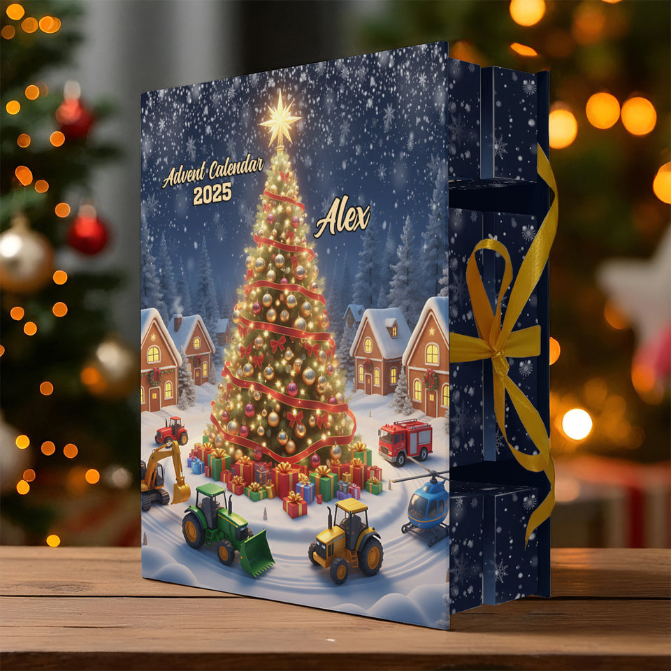 Christmas Vehicle - Personalized Kid Folded Advent Calendar With Ornaments