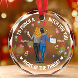 Two Women Holding Drinks - Personalized Bestie Round Shaped Glass Ornament