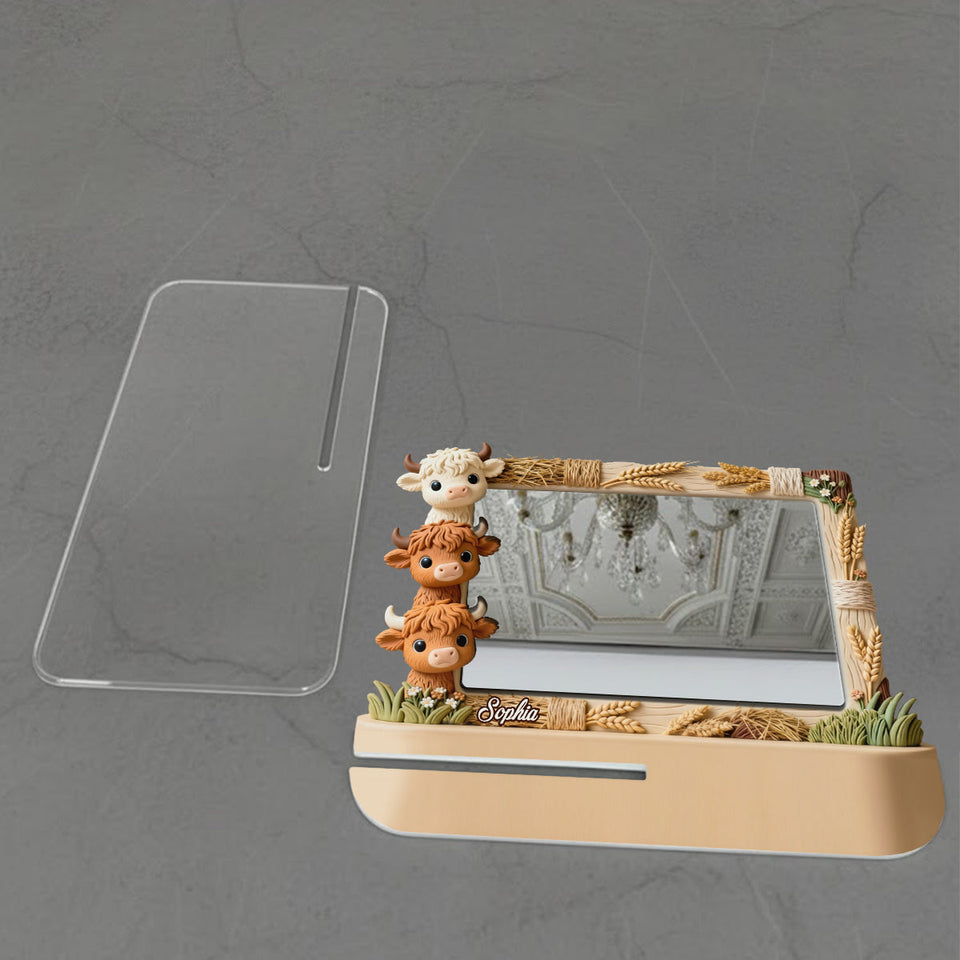 Cute Highland Cows Peeking - Personalized Highland Cow Desk Mirror
