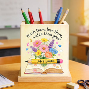 Teacher Gifts Boho Kraft - Personalized Teacher Wooden Desk Organizer