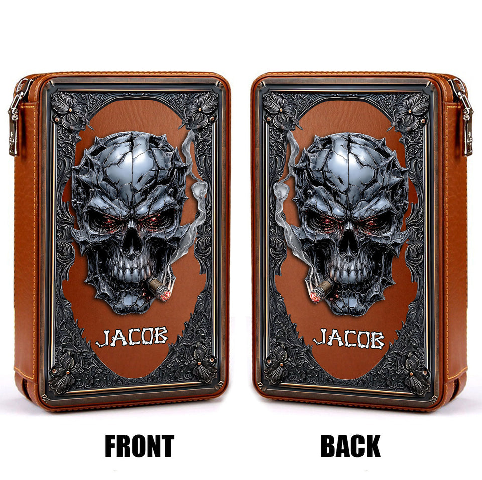 Smoking Skull - Personalized Skull Travel Cigar Humidor Case