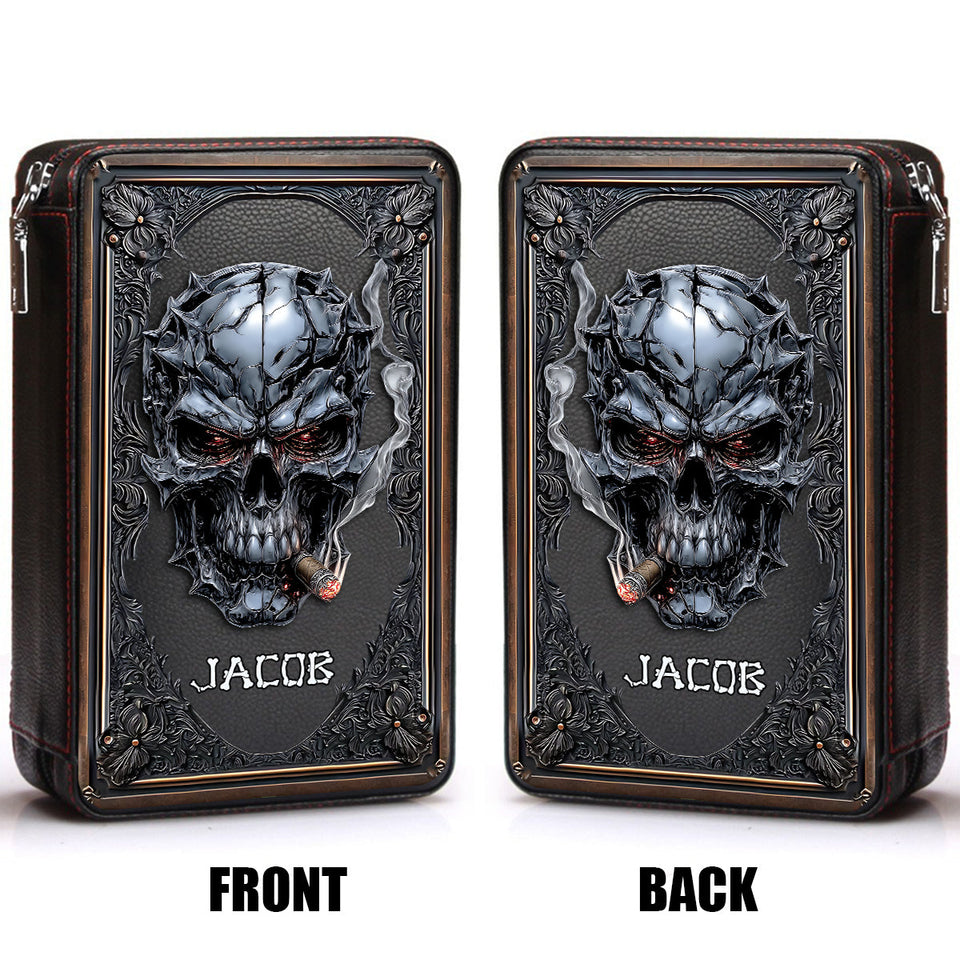Smoking Skull - Personalized Skull Travel Cigar Humidor Case