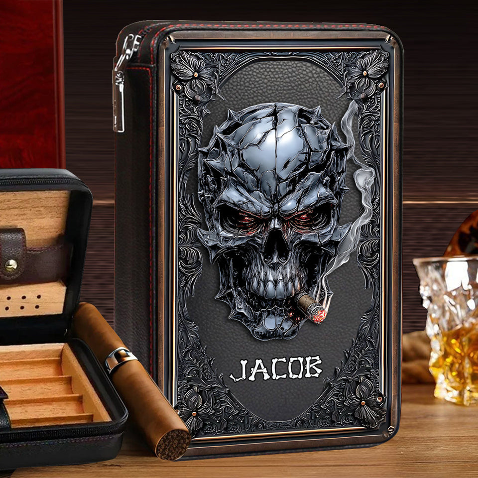 Smoking Skull - Personalized Skull Travel Cigar Humidor Case