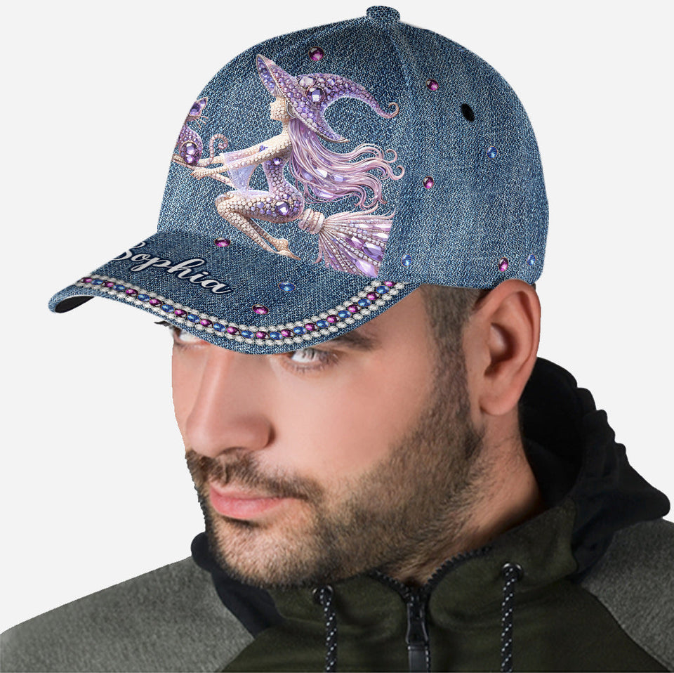 Witch And Broomstick - Personalized Witch Classic Cap