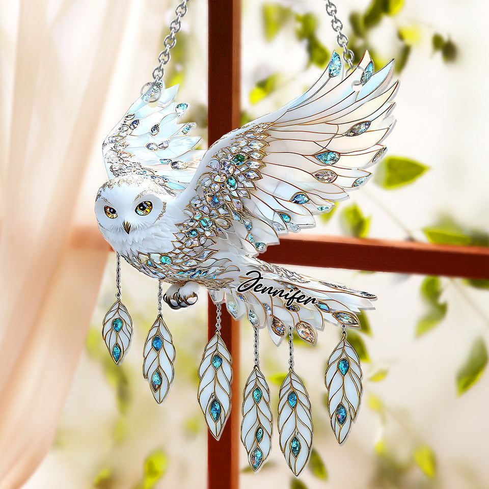 Snow Owl Dream - Personalized Owl Window Hanging Suncatcher Ornament