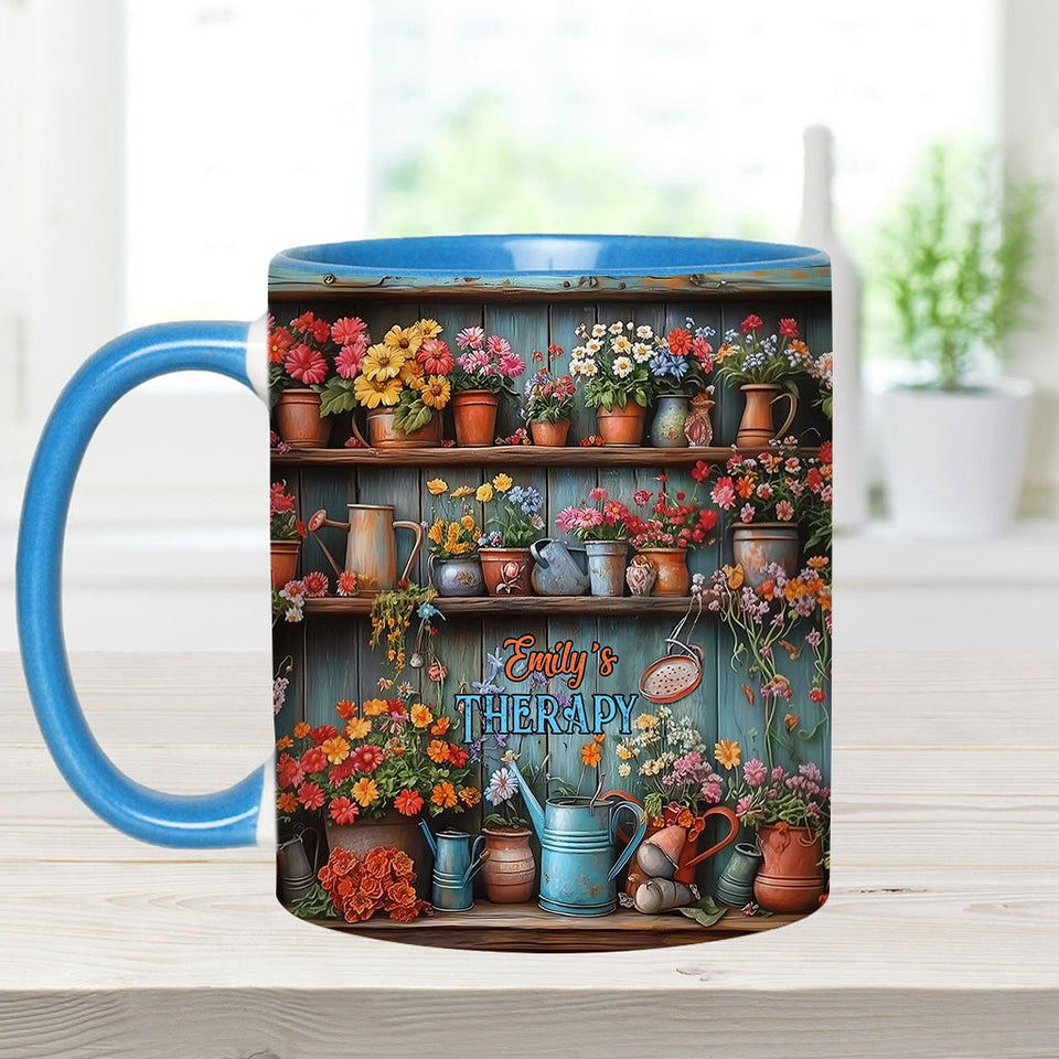 Gardening Is My Therapy - Personalized Gardening Accent Mug