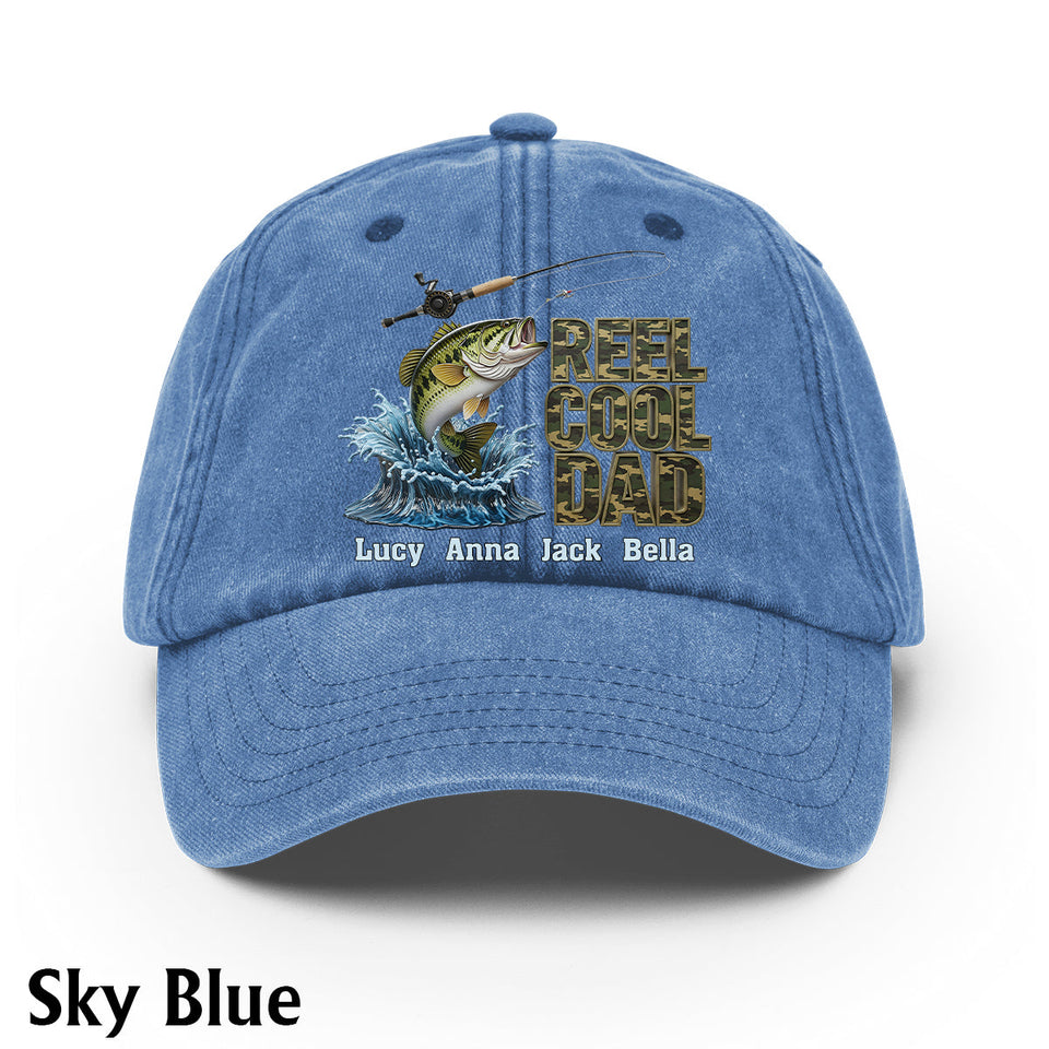 Reel Cool Dad - Personalized Fishing Washed Denim Cap