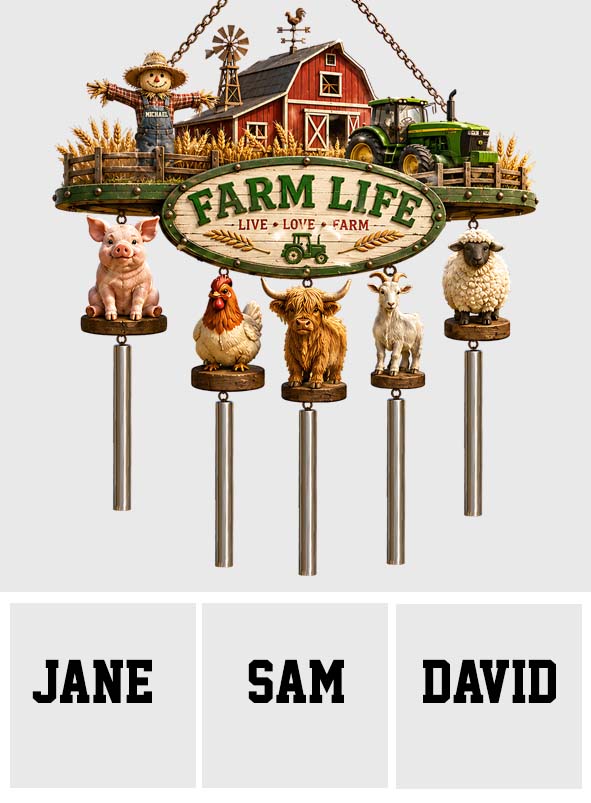Farm Life - Personalized Farmer Wind Chime With Charm