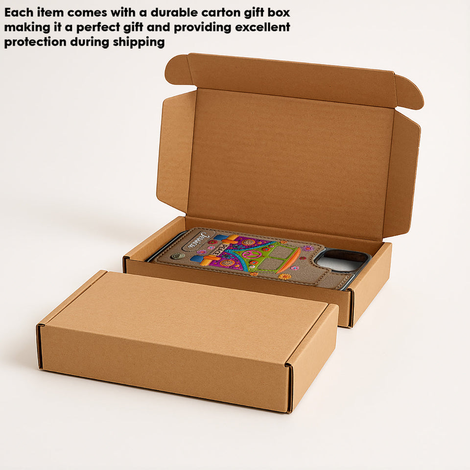 Peace Bus - Personalized Hippie Wallet Phone Case With Leather Charm