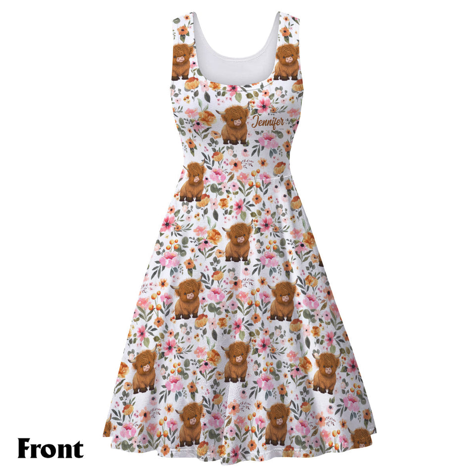 Just A Girl Who Loves Highland Cows - Personalized Highland Cow Sleeveless Dress