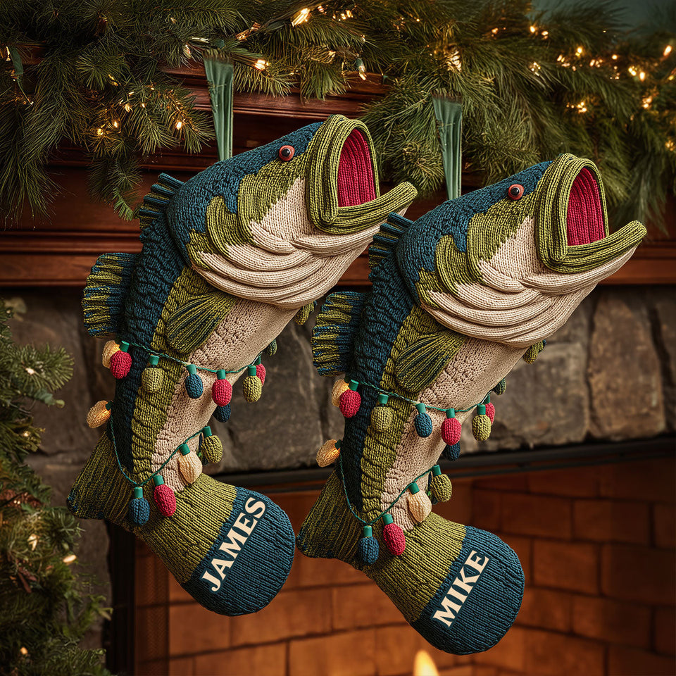 Love Fishing - Personalized Fishing Shaped Christmas Stocking