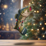 Love Fishing - Personalized Fishing Shaped Christmas Stocking