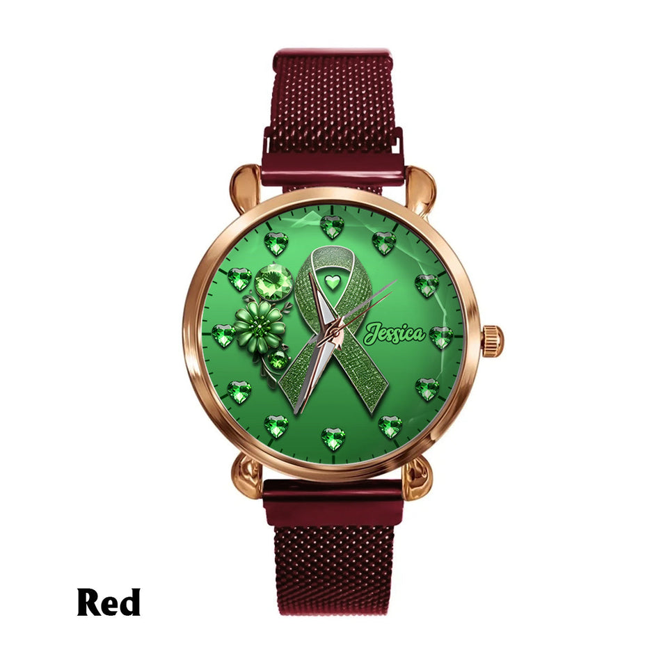 Montre-bracelet personnalisée pour femmes Green Ribbon - Sensibilisation à la santé mentale 